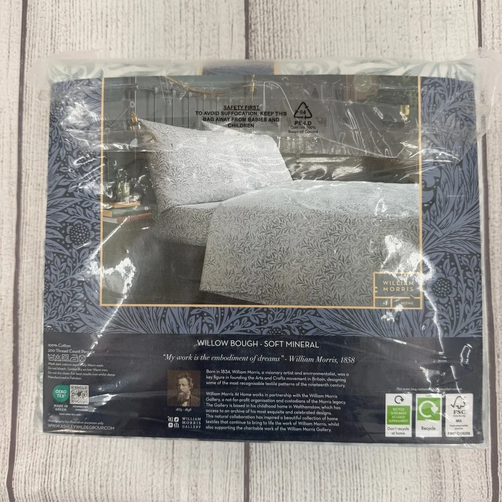 William Morris At Home Sheet Set KING Soft Mineral Willow Bough Cotton Percale